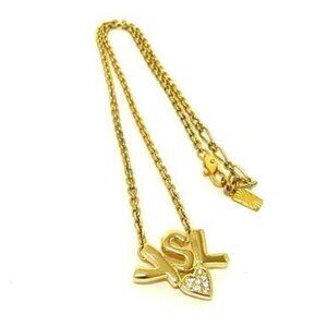 Yves Saint Laurent Necklace Gold Metal Rhinestone Logo